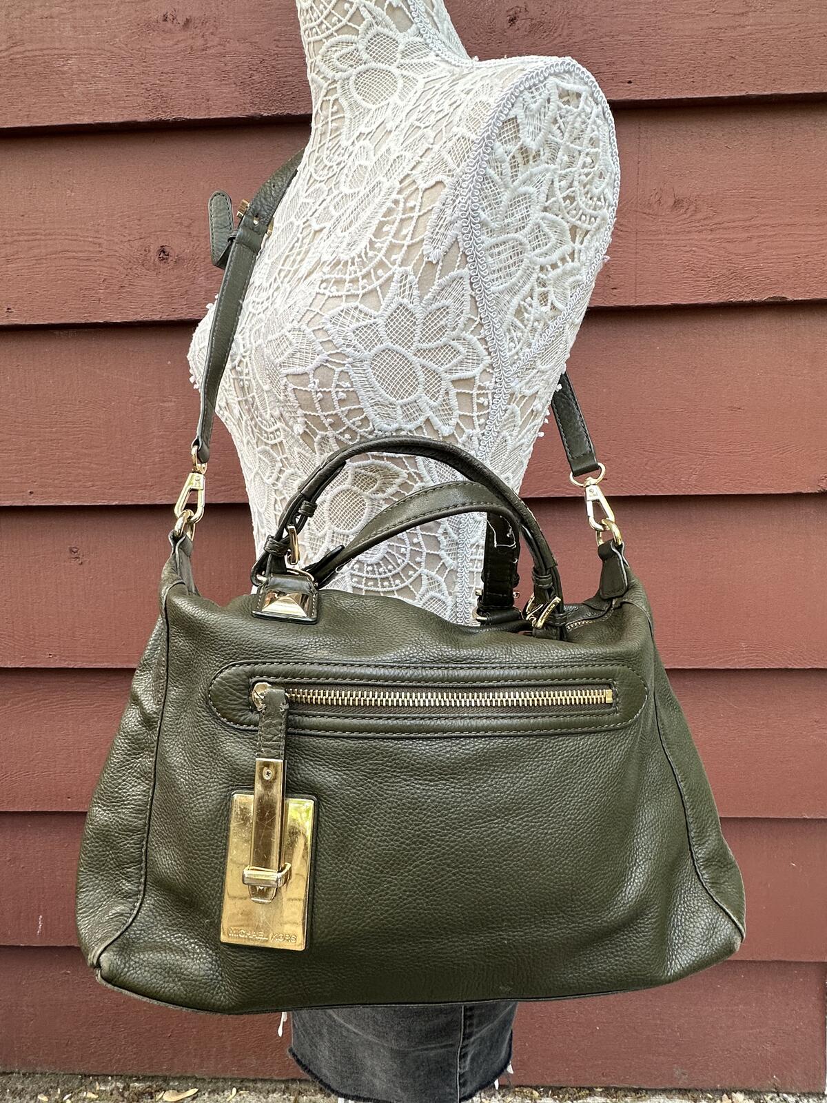 Michael Kors Olive Green Leather Satchel Bag