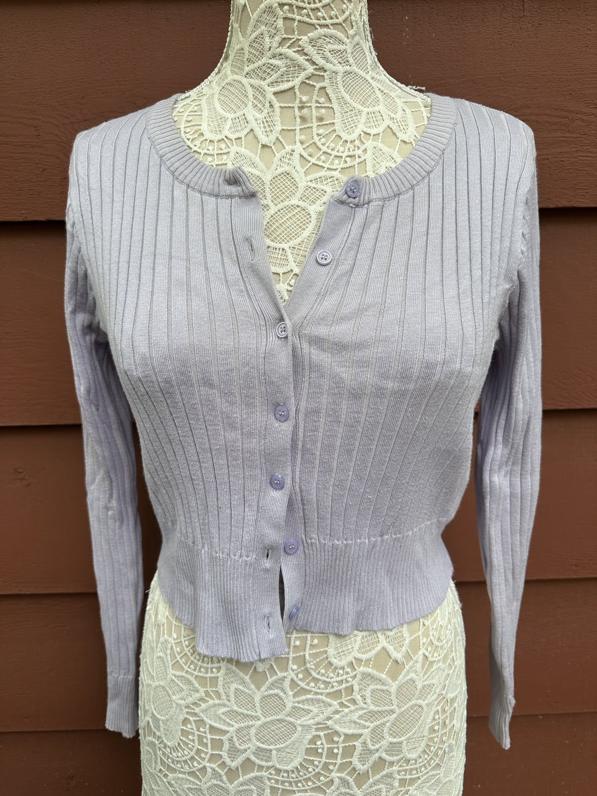 Almost Famous Lavender Ribbed Cropped Cardigan 90s Minimalist Coquette