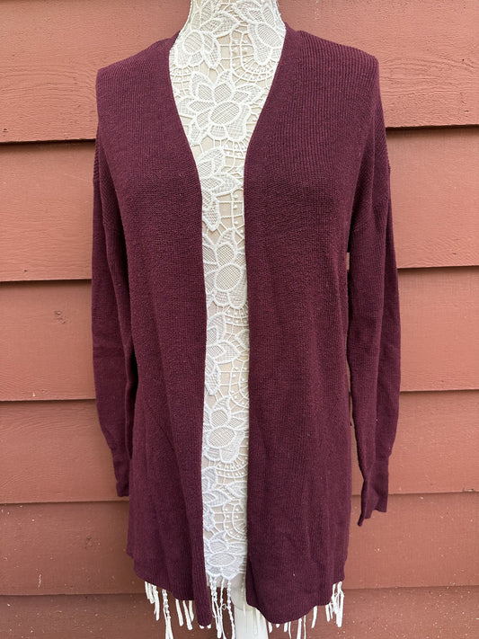 A New Day Burgundy Open Front Knit Cardigan Cozy Casual Layering Sweater