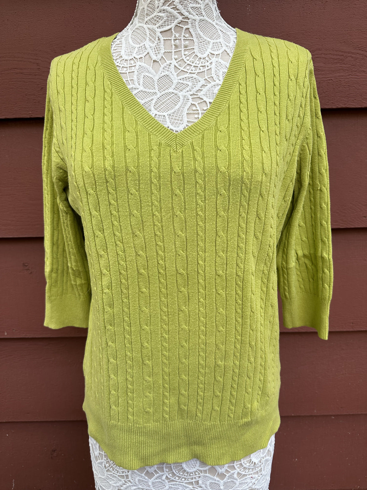 Merona V Neck Cable Knit Sweater in Vibrant Citron Lime Yellow