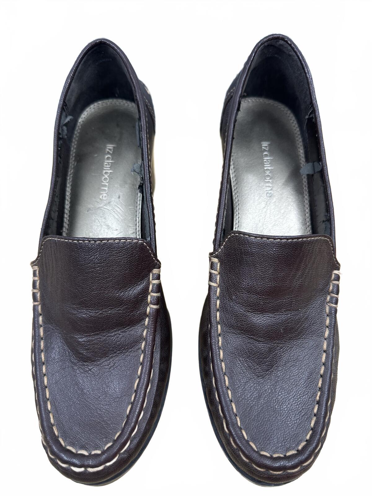 Vintage 90s Liz Claiborne Brown Leather Block Heeled Loafers