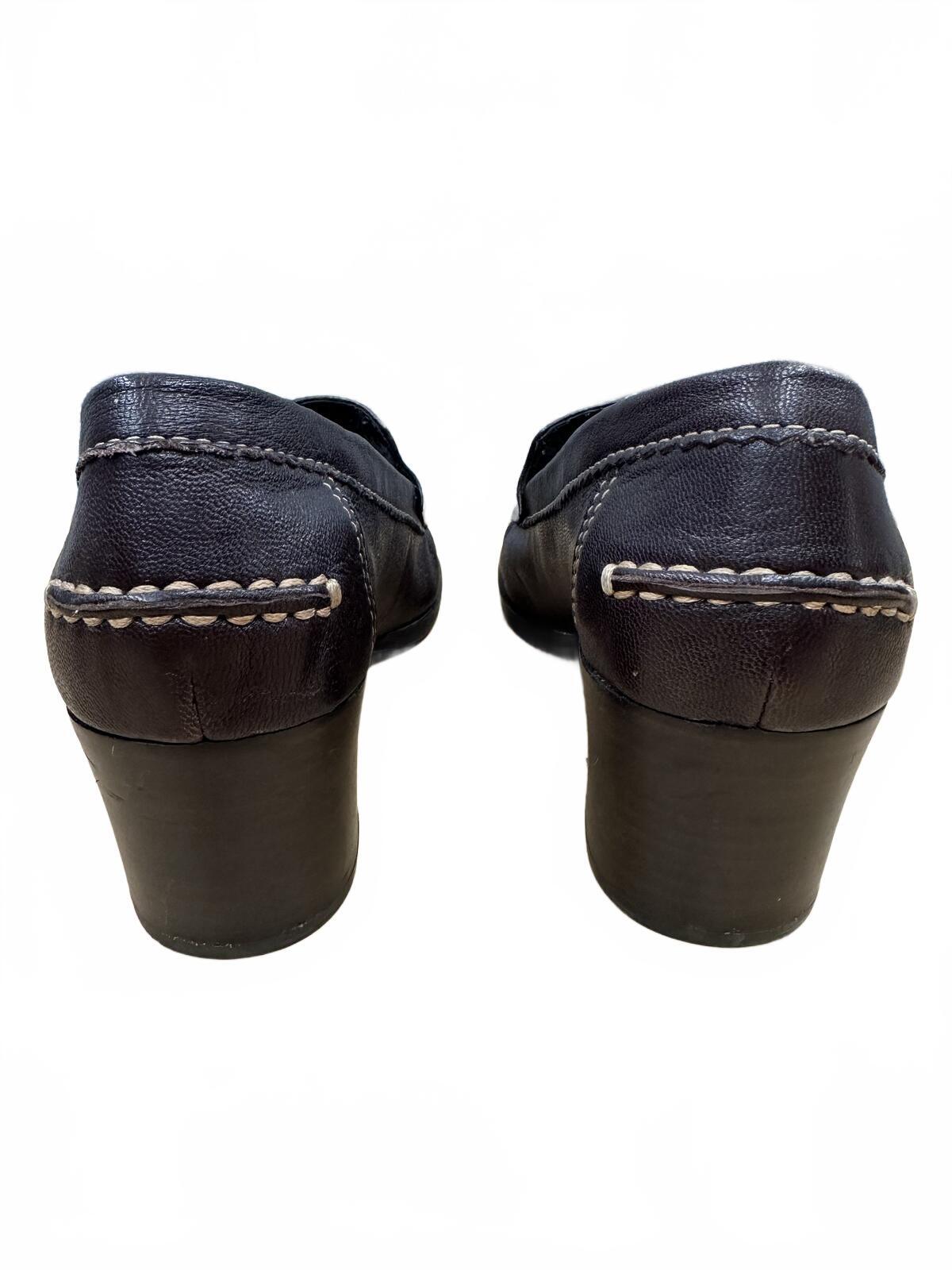 Vintage 90s Liz Claiborne Brown Leather Block Heeled Loafers