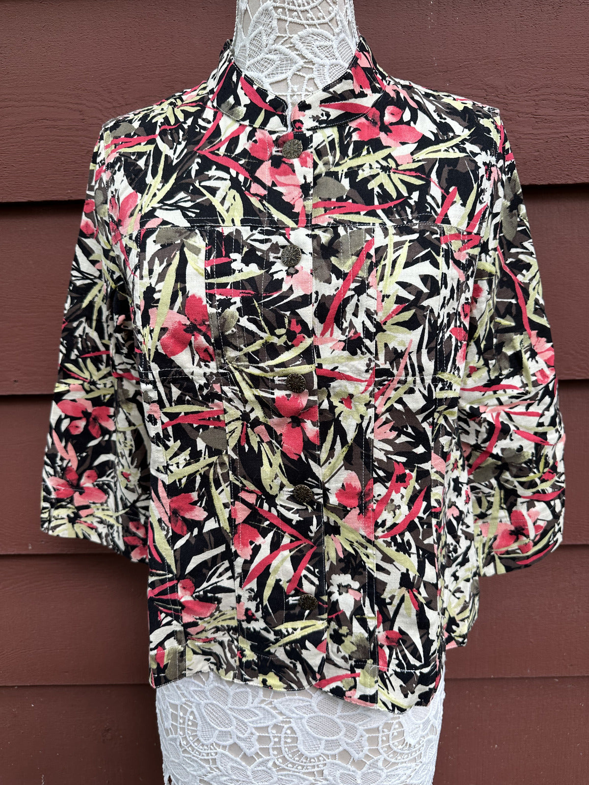 Christopher & Banks Floral Jacket Lightweight Bomber Multi Color