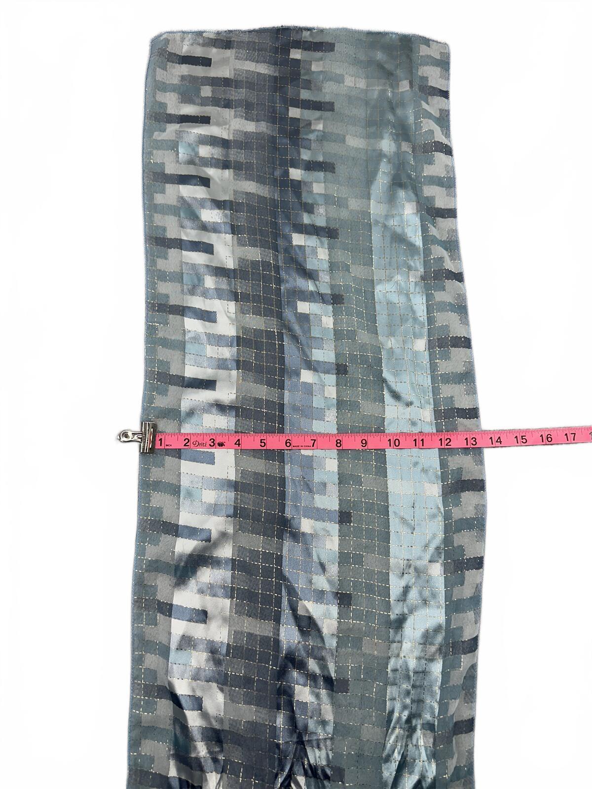Blue Geometric Pattern Scarf with Metallic Stitching