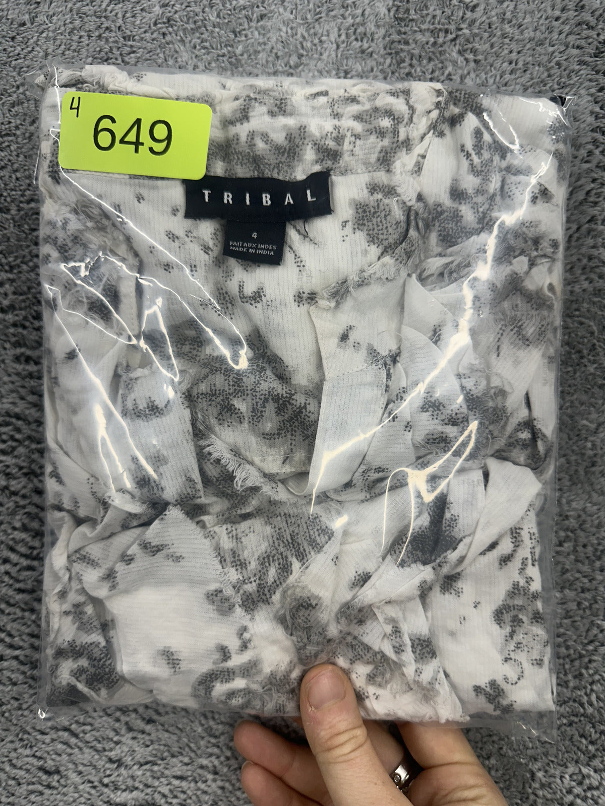 Tribal White Gray Floral Ruffle Button Up Blouse Feminine Bohemian