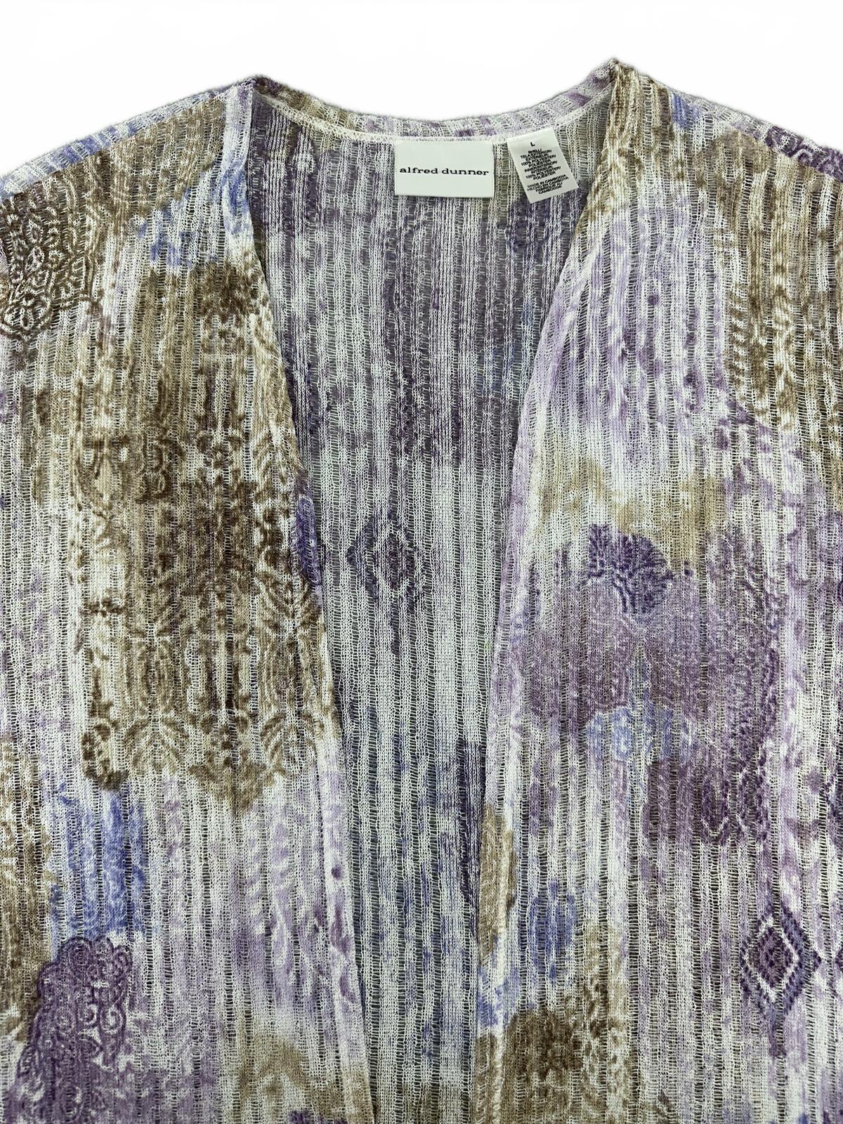 Alfred Dunner Bohemian Lavender Beige Textured Knit Cardigan Large Layer