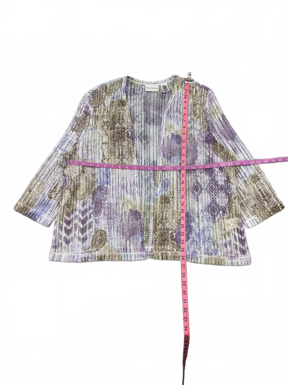 Alfred Dunner Bohemian Lavender Beige Textured Knit Cardigan Large Layer