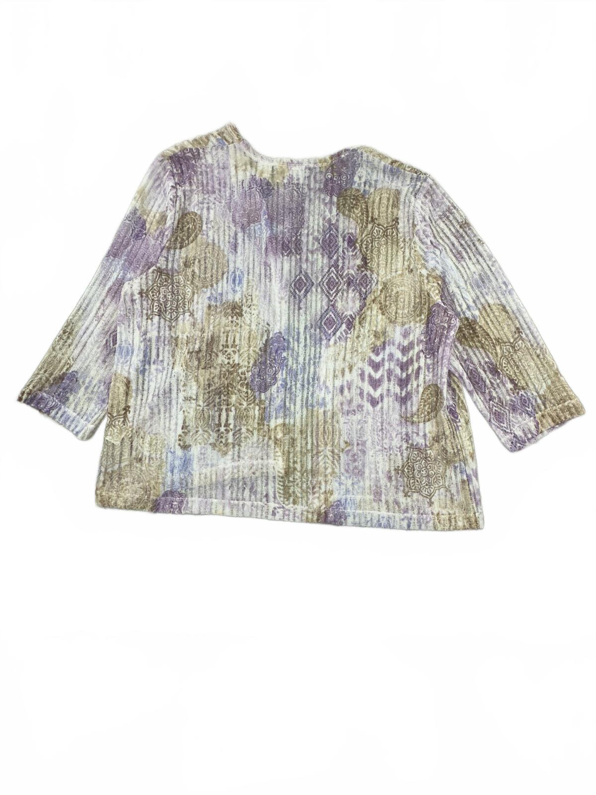 Alfred Dunner Bohemian Lavender Beige Textured Knit Cardigan Large Layer