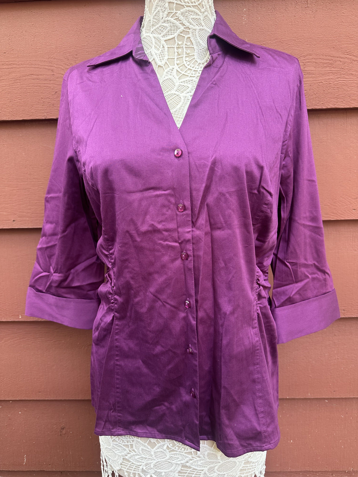 Studio 1940 Purple 3/4 Sleeve Button Up Blouse