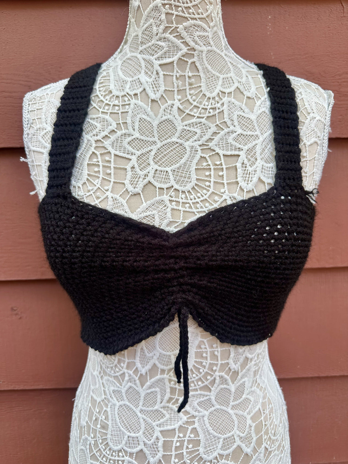 Black Crochet Crop Top Bohemian Indie Fairycore