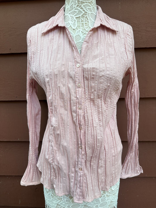 Apt. 9 Pink Pleated Long Sleeve Button Down Shirt Blouse
