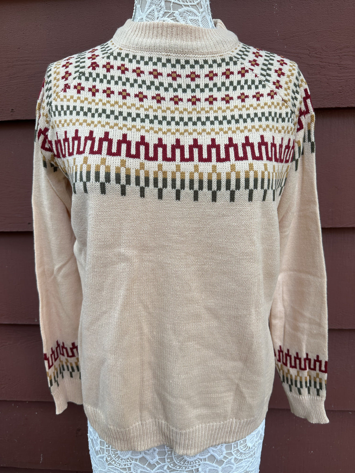 Cream Nordic Pattern Sweater Bohemian Casual Preppy Style