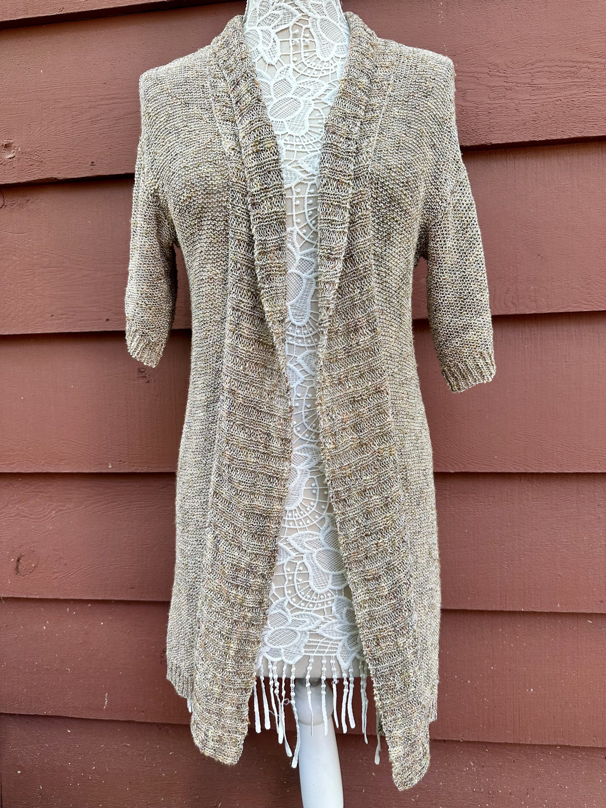 Classique Entier Brown Tan Knit Duster Cardigan Bohemian Fairy Cottage