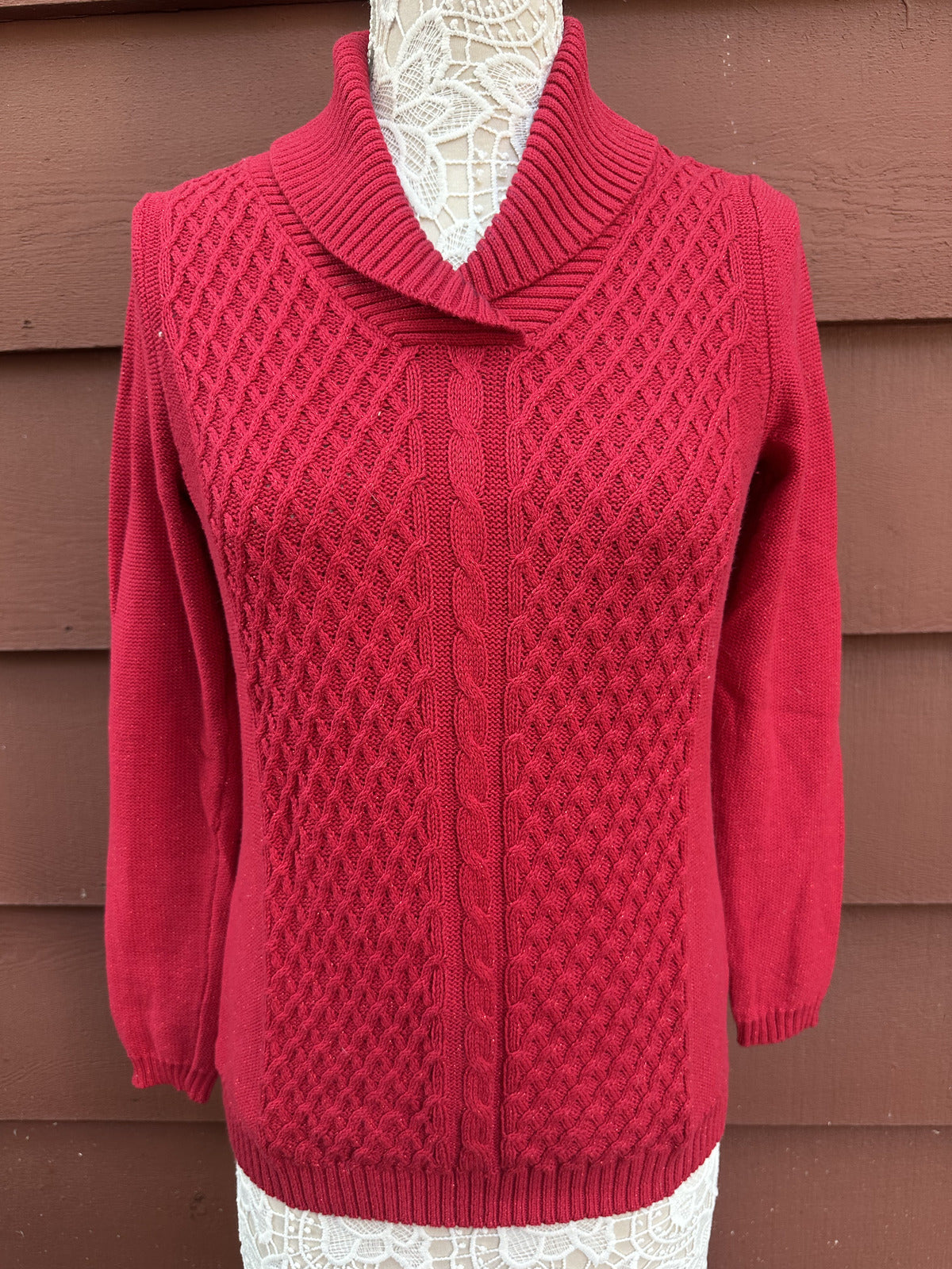 Studio Works Red Turtleneck Sweater Relaxed Fit Preppy Casual Knitwear