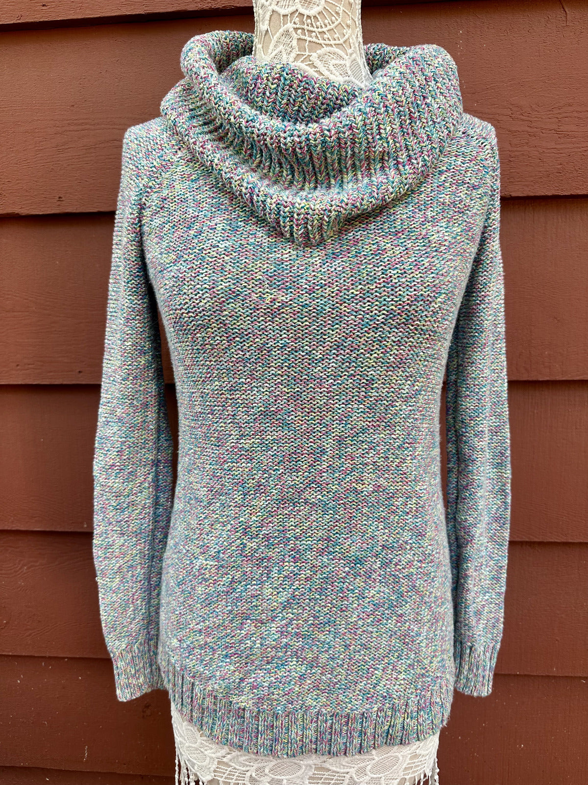 Mossimo Multicolor Space Dyed Cowl Neck Sweater Y2K Bohemian Fairy