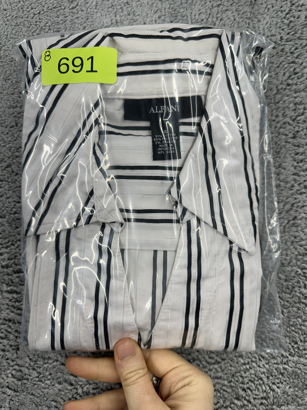Alfani White and Black Vertical Stripe Button Up Shirt