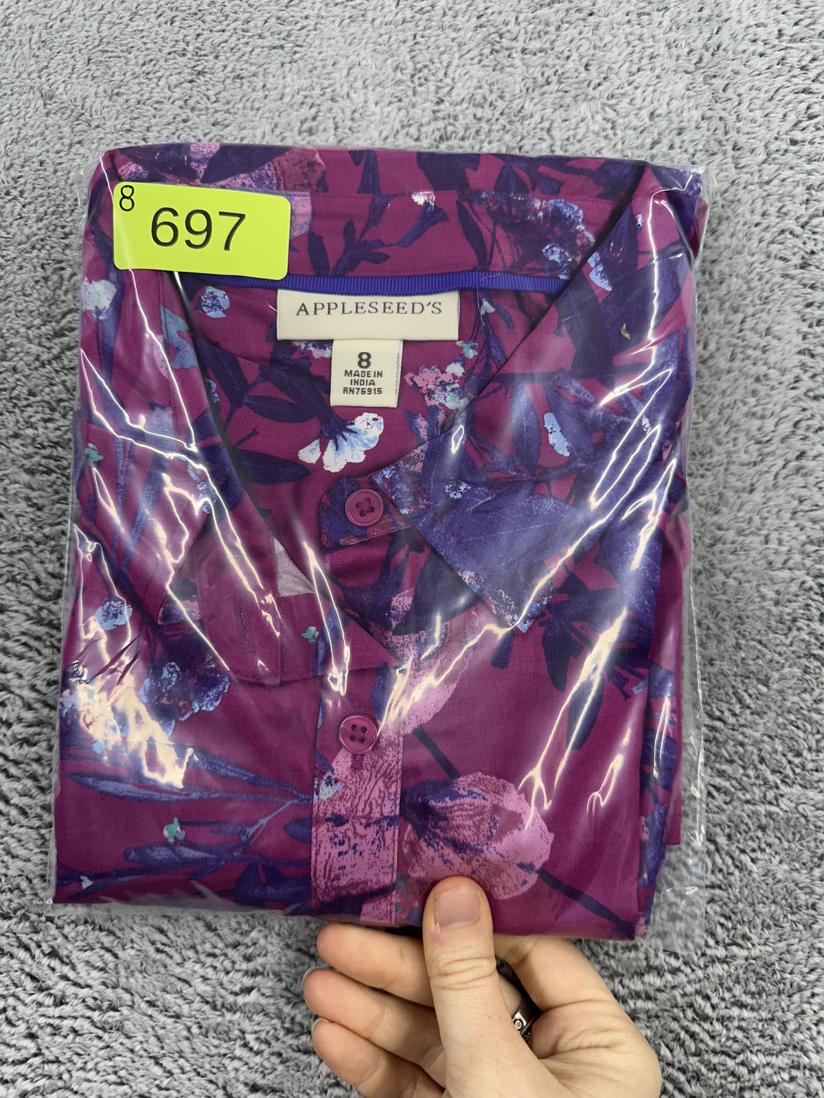 Appleseed's Purple Floral Button Up Shirt Long Sleeve Classic Collar