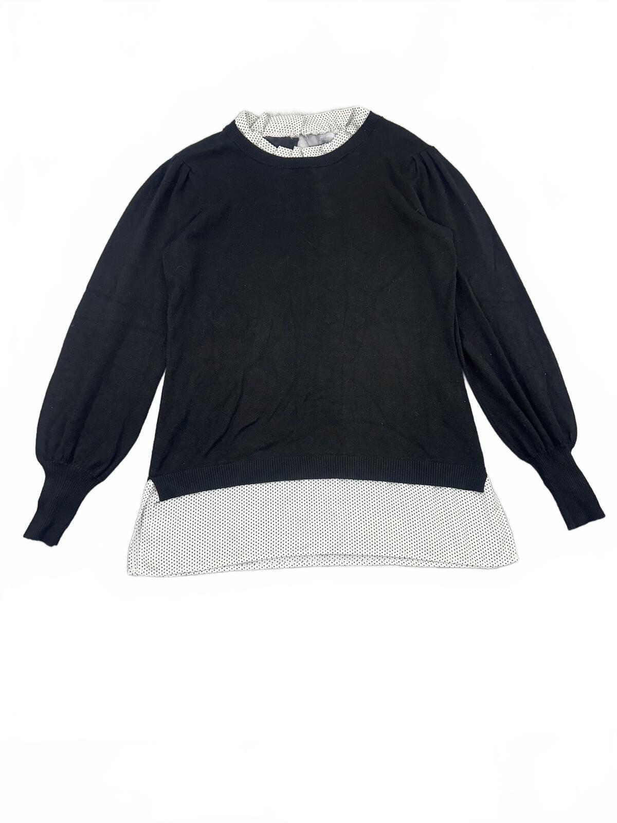 Adrianna Papell Layered Black Knit Sweater with White Polka Dot Underlayer