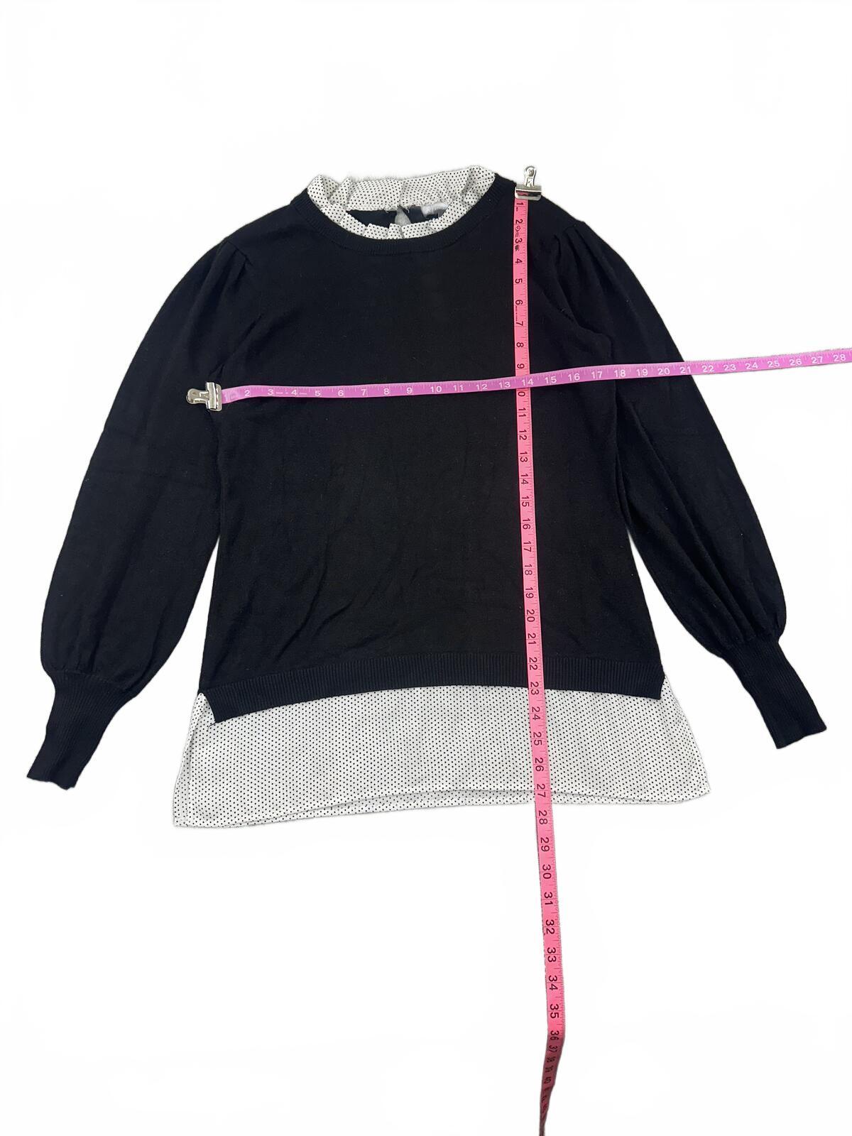 Adrianna Papell Layered Black Knit Sweater with White Polka Dot Underlayer