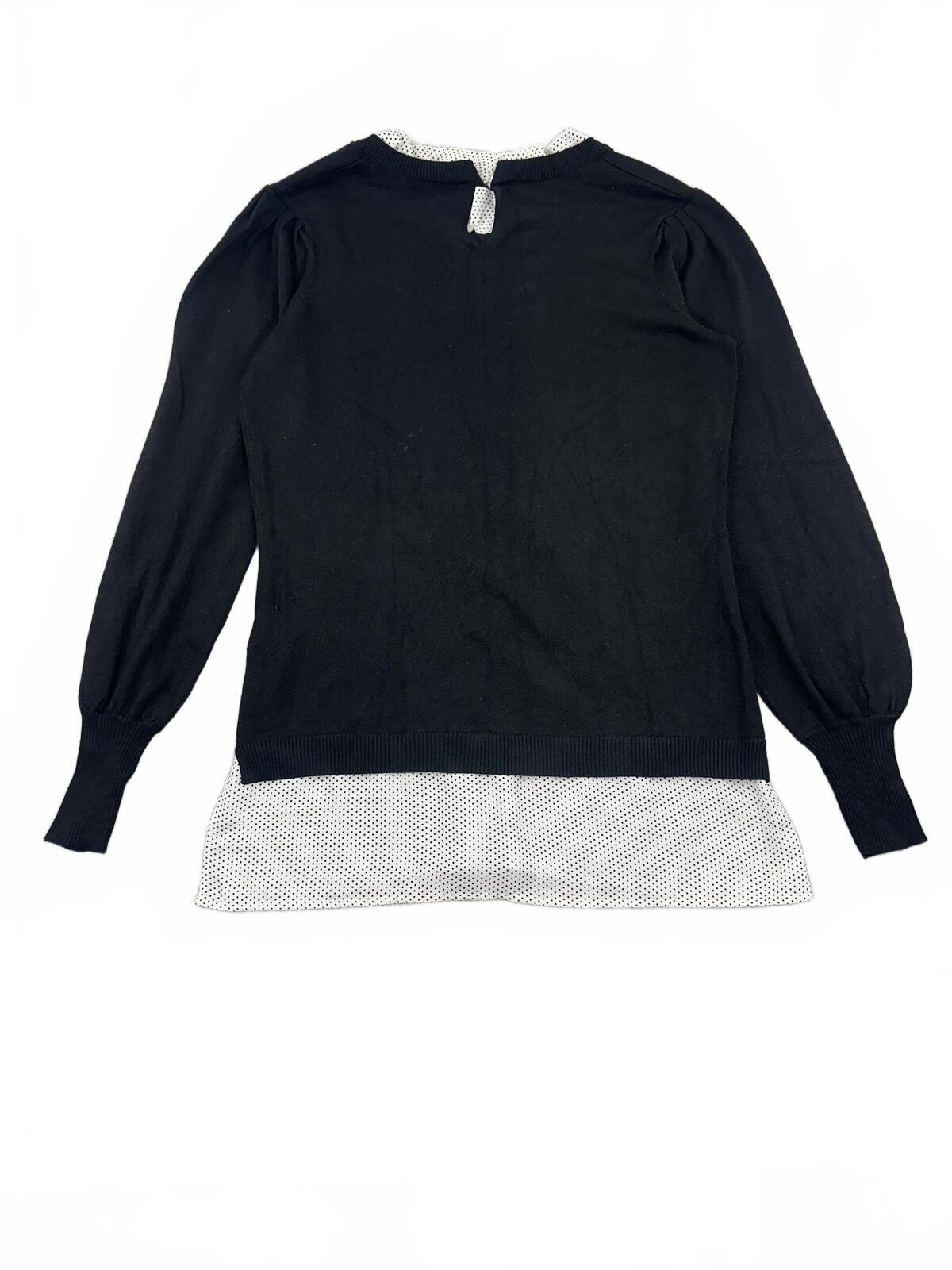 Adrianna Papell Layered Black Knit Sweater with White Polka Dot Underlayer