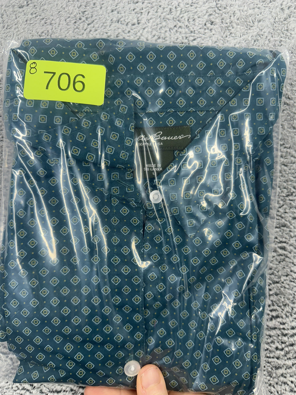 Eddie Bauer Classic Fit Teal Geometric Print Button Down Shirt