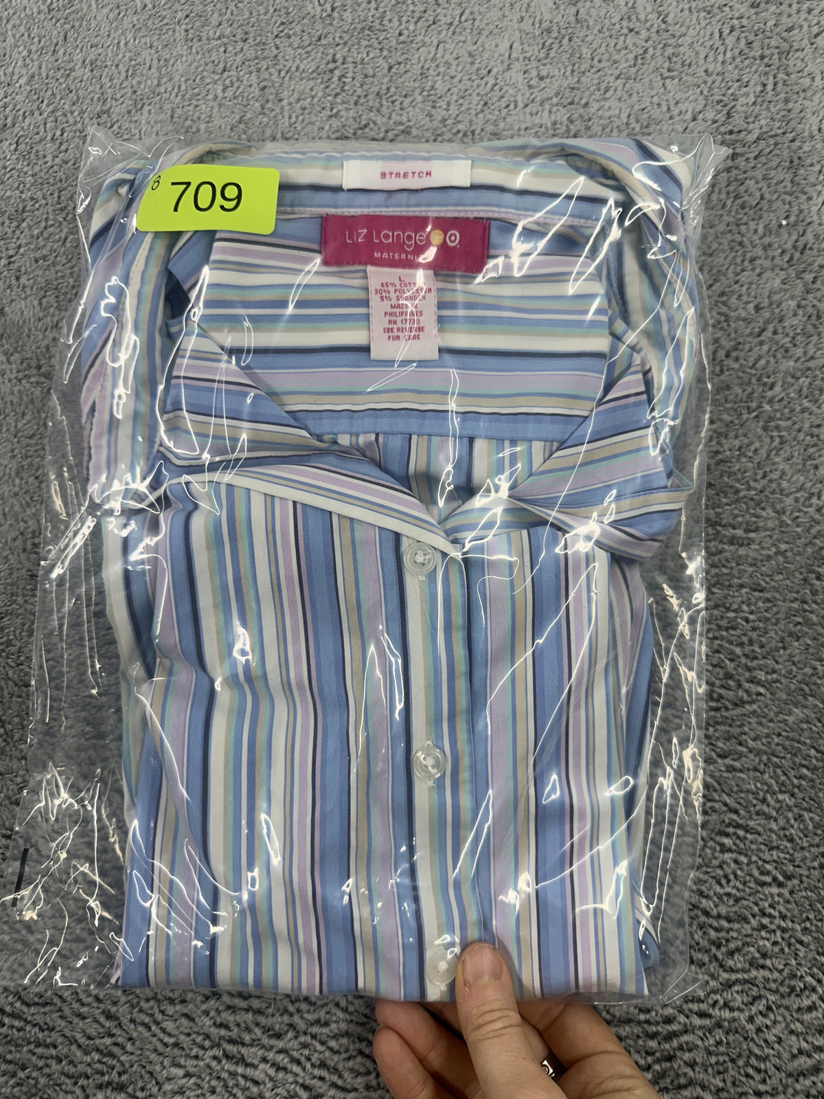 Liz Lange Maternity Striped Button Up Shirt Y2K Preppy Vintage Pastel Blue