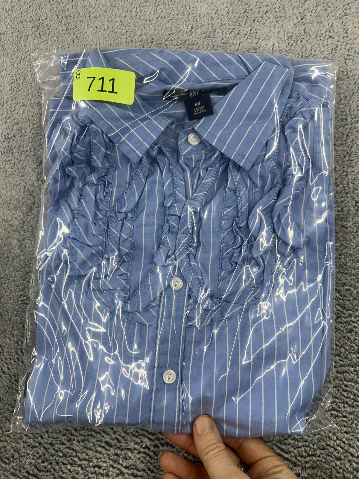 Gap Vintage Blue and White Striped Ruffle Blouse Cotton Office Siren Preppy