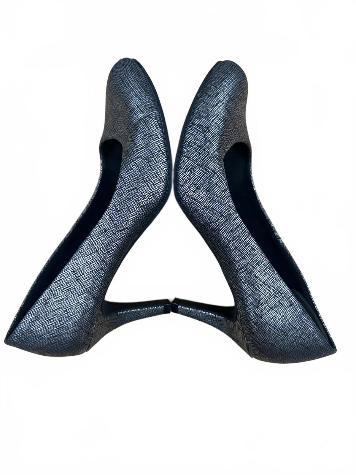Comfort Plus Metallic Textured Pumps Silver Black Heels