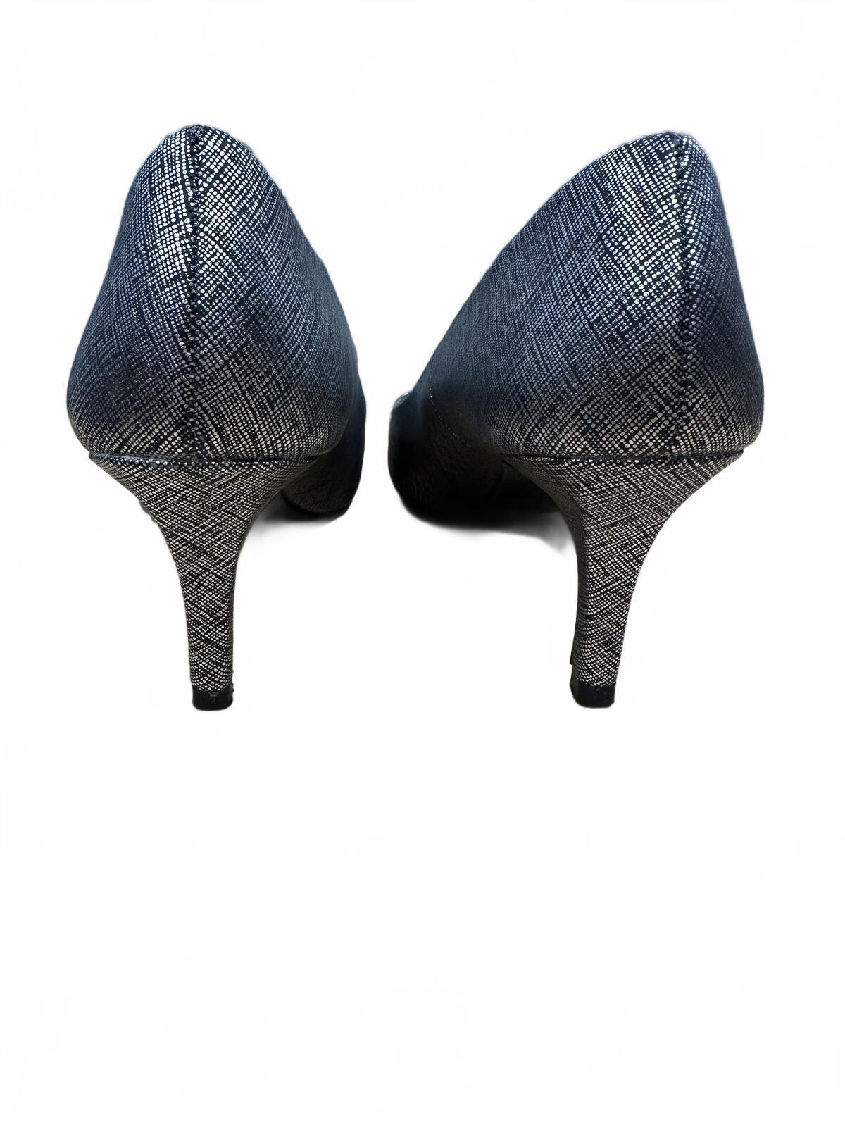 Comfort Plus Metallic Textured Pumps Silver Black Heels