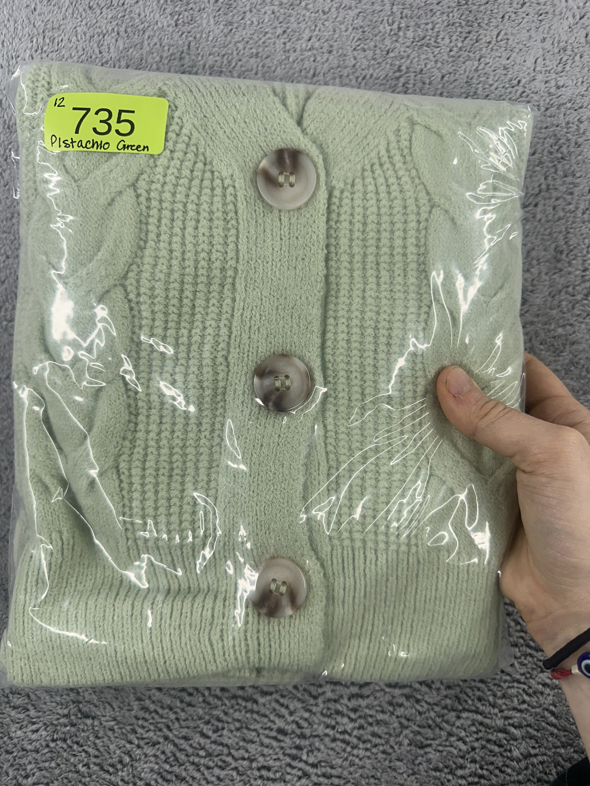 Cropped Cable Knit Cardigan in Light Pistachio Green