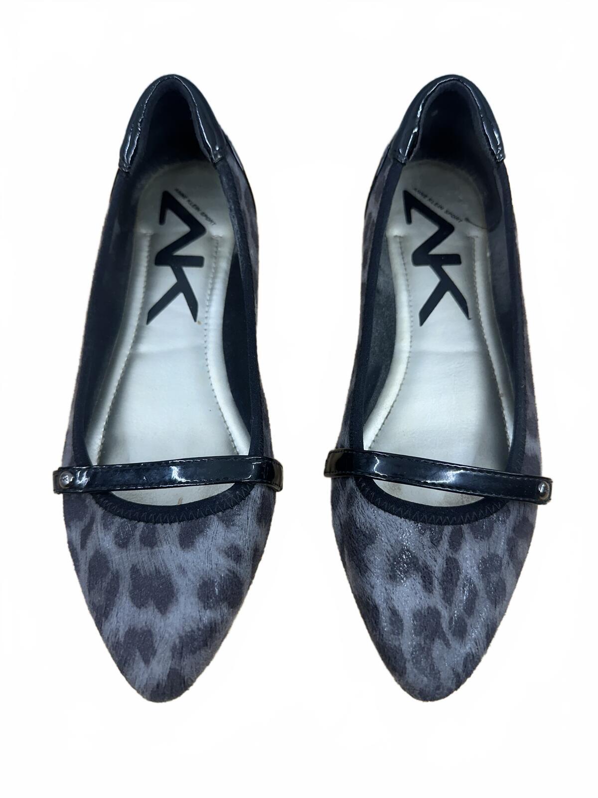 AK Anne Klein Leopard Print Pointed Toe Flats with Black Patent Strap