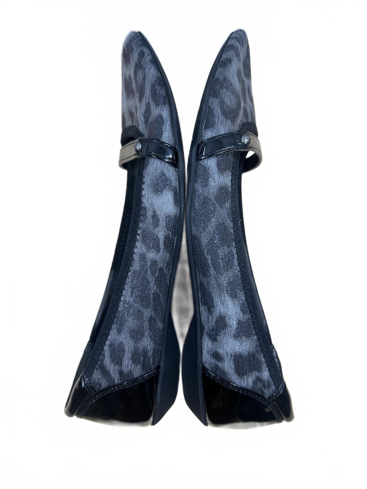 AK Anne Klein Leopard Print Pointed Toe Flats with Black Patent Strap