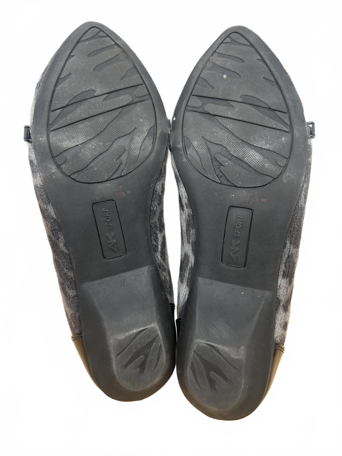 AK Anne Klein Leopard Print Pointed Toe Flats with Black Patent Strap