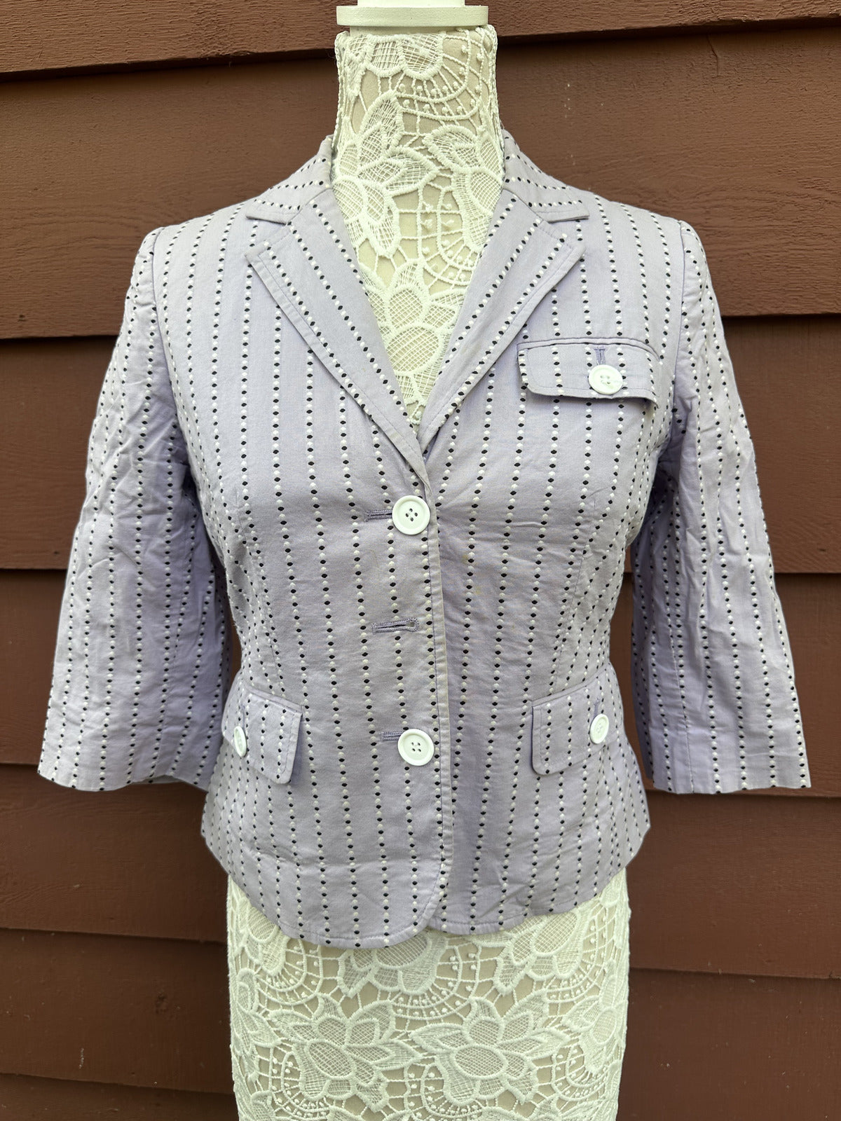 Ann Taylor LOFT Vintage Inspired Lavender Polka Dot Blazer 3/4 Sleeve