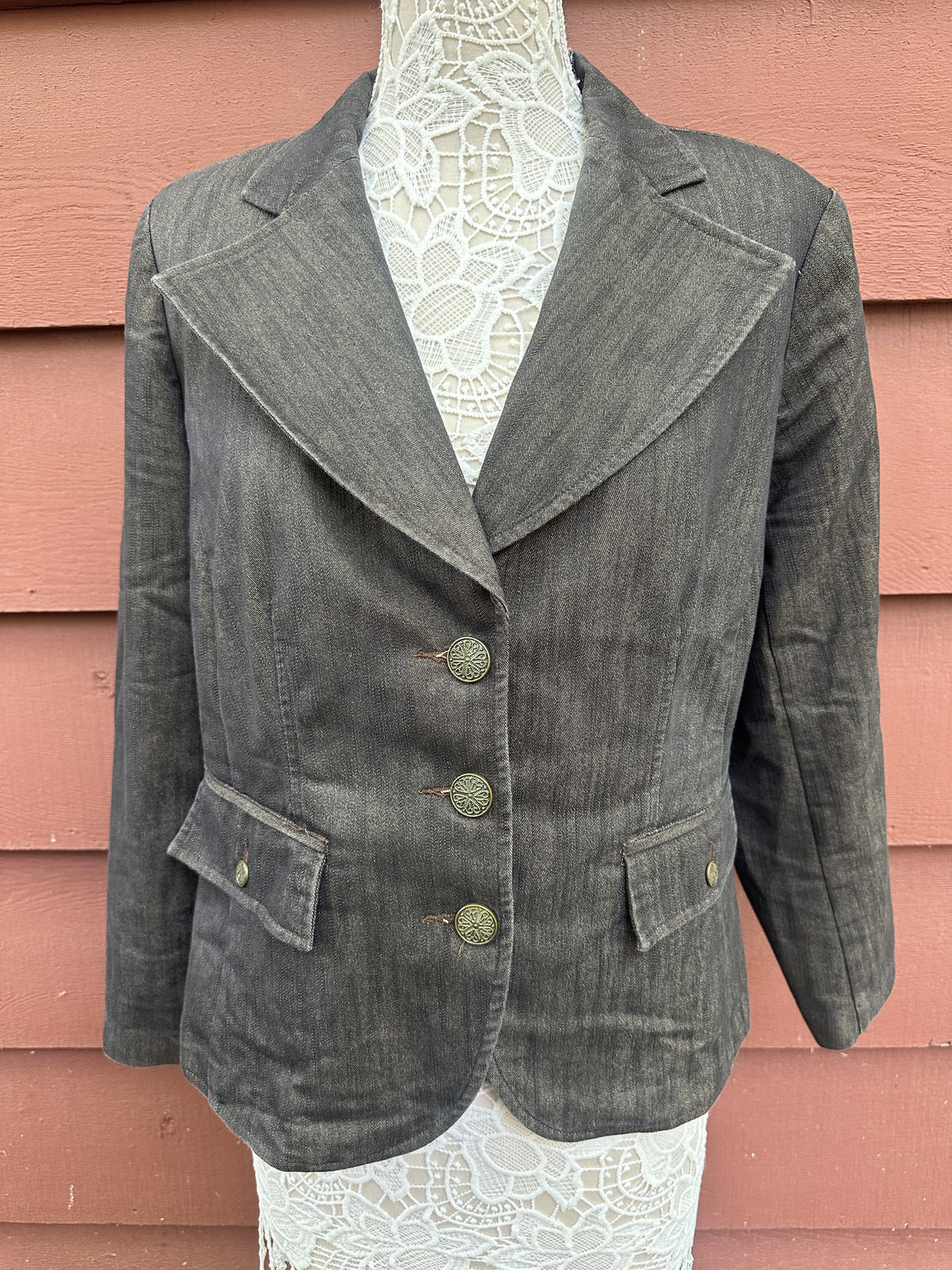Venezia Vintage 90s Dark Brown Blazer with Gold Paisley Lining Y2K