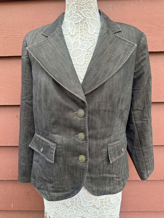 Venezia Vintage 90s Dark Brown Blazer with Gold Paisley Lining Y2K