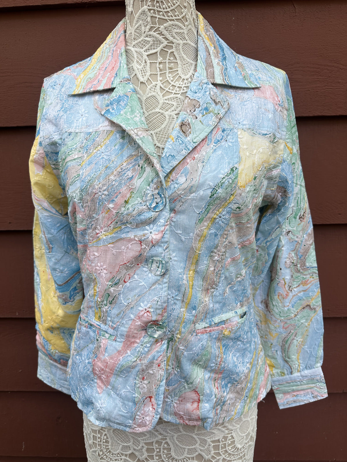 Parsley & Sage Marbled Button Down Jacket Multi Color Bohemian Preppy