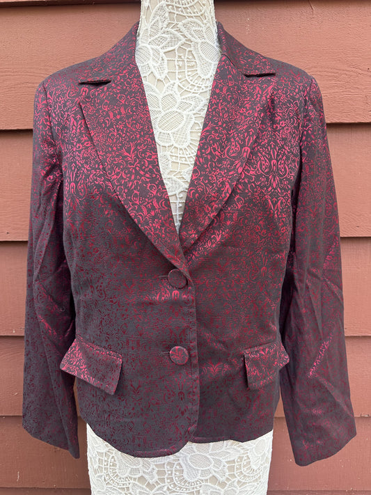 Apt. 9 Red and Burgundy Damask Print Blazer Retro Glam Whimsigoth