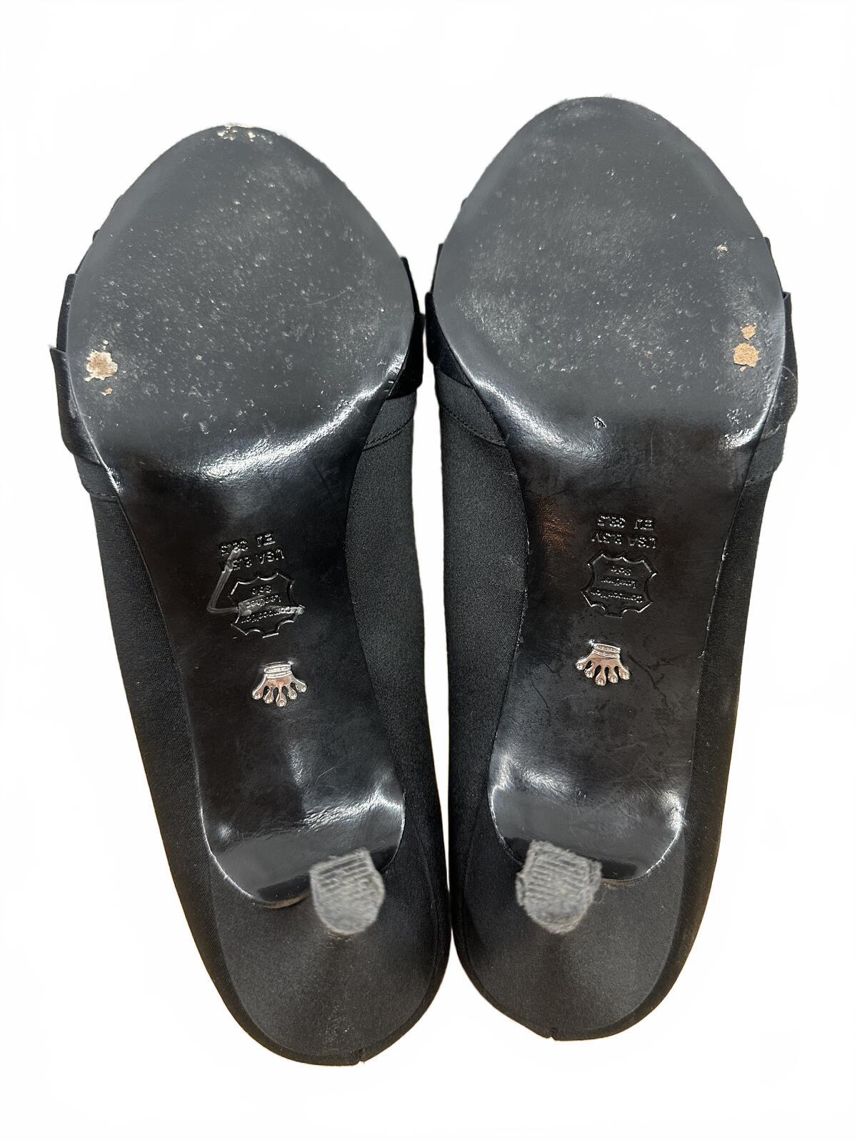Nina Black Satin Peep Toe Kitten Heel Pumps Classic Elegant Formal