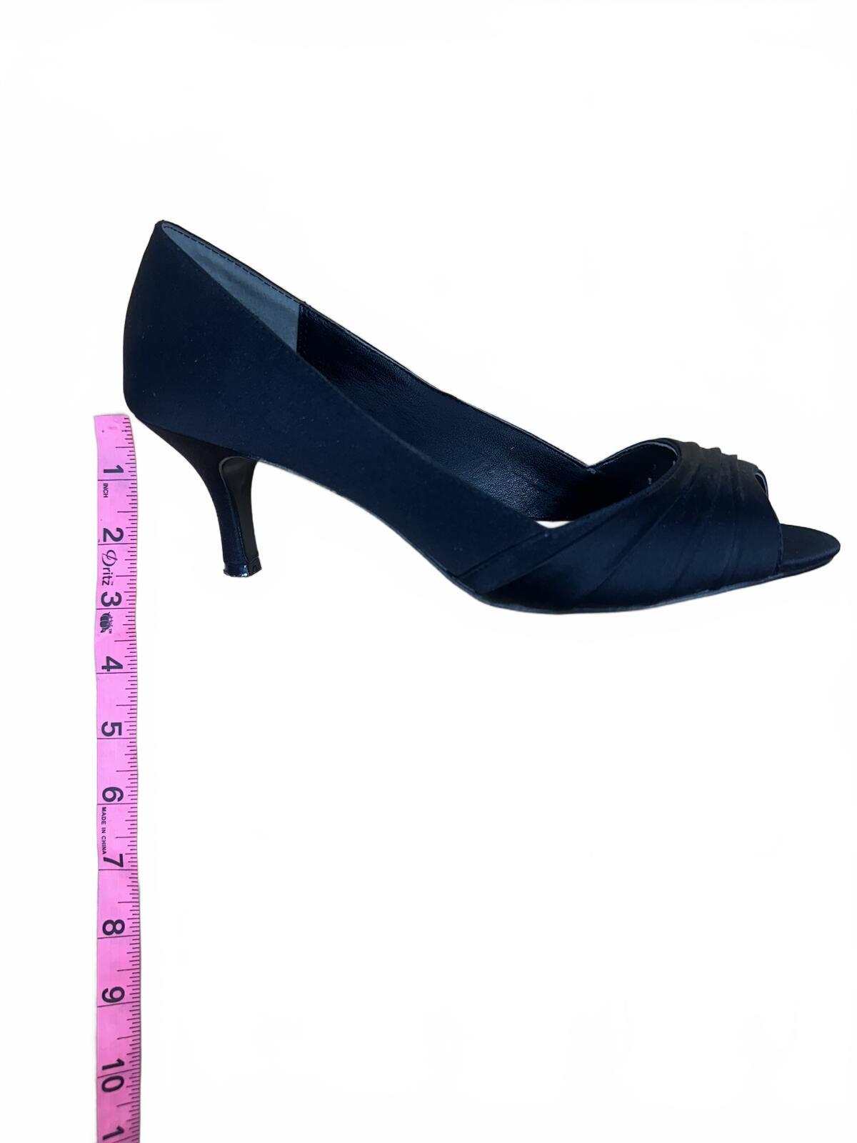Nina Black Satin Peep Toe Kitten Heel Pumps Classic Elegant Formal