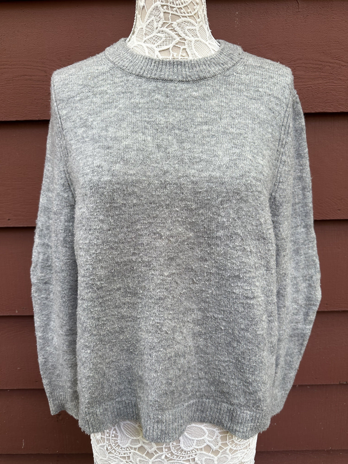 A New Day Gray Cozy Knit Crew Neck Sweater Casual Minimalist Lightweight