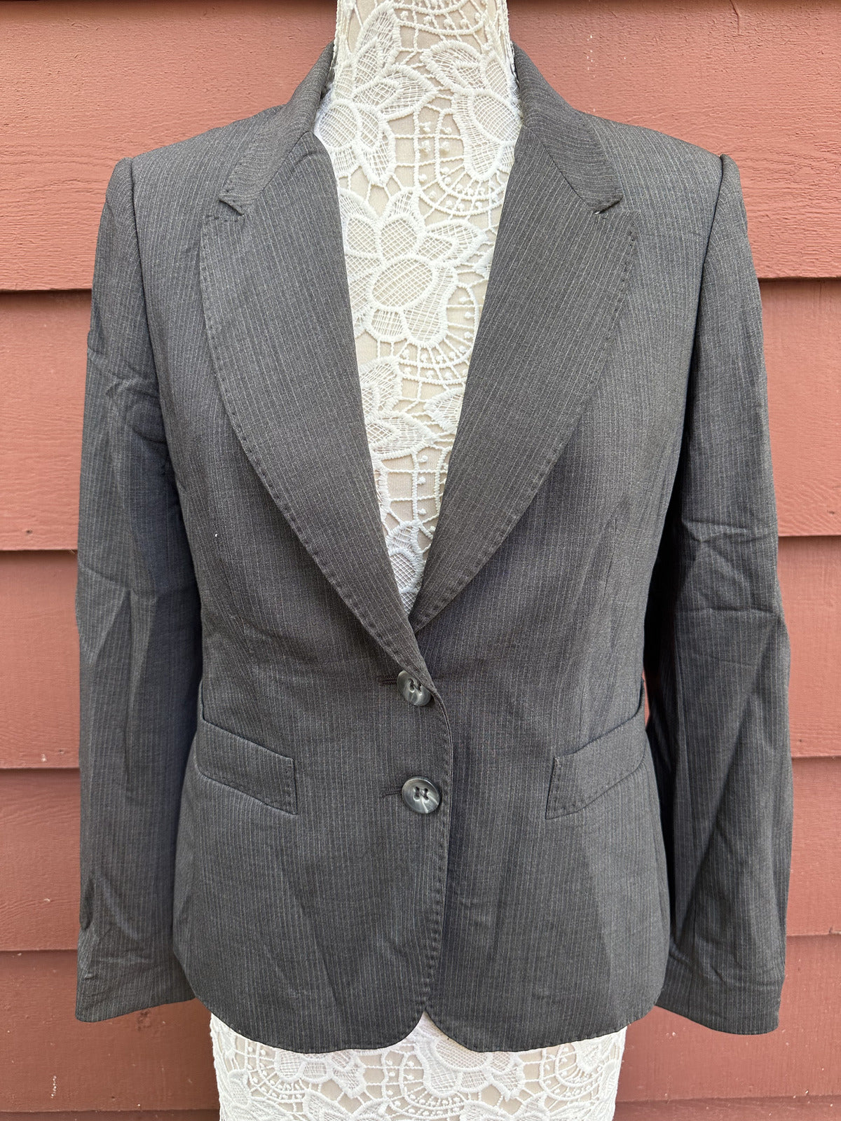 The Limited Gray Pinstripe Blazer Jacket Preppy Minimalist
