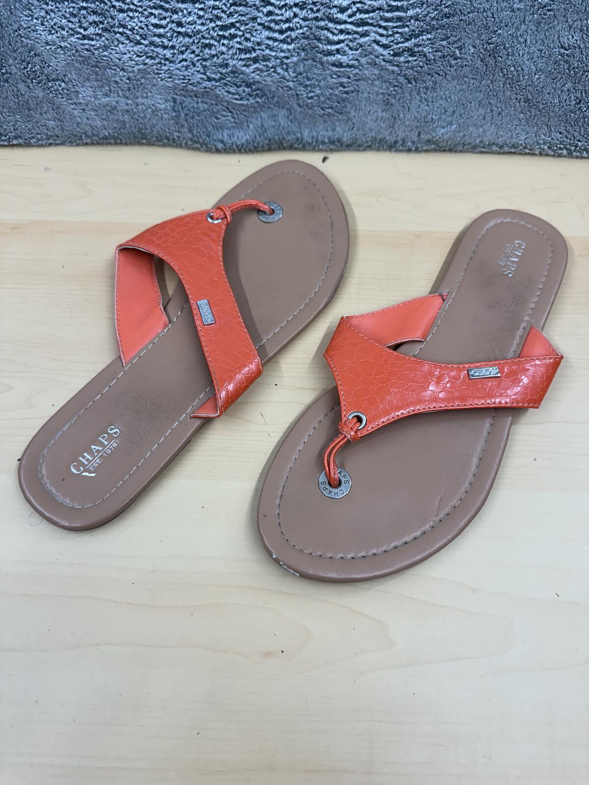 Chaps Orange Faux Croc Embossed Thong Sandals Casual Summer Footwear