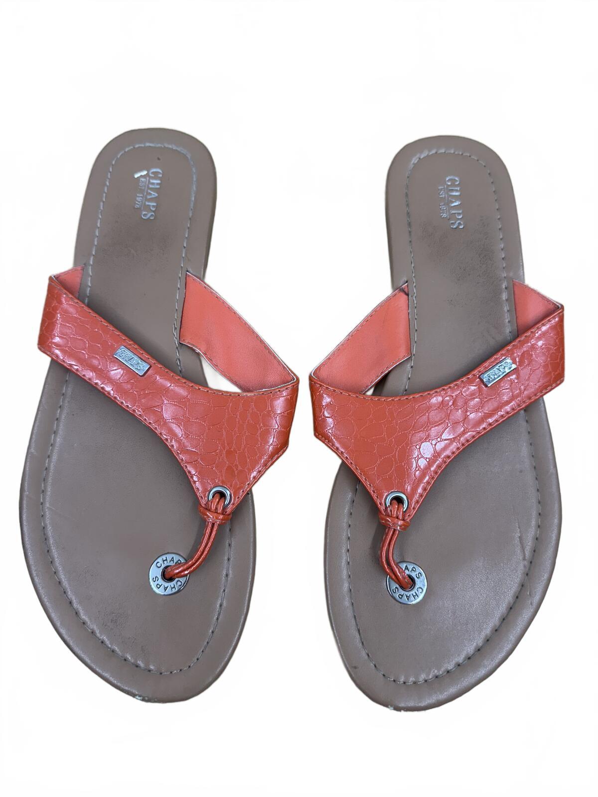 Chaps Orange Faux Croc Embossed Thong Sandals Casual Summer Footwear