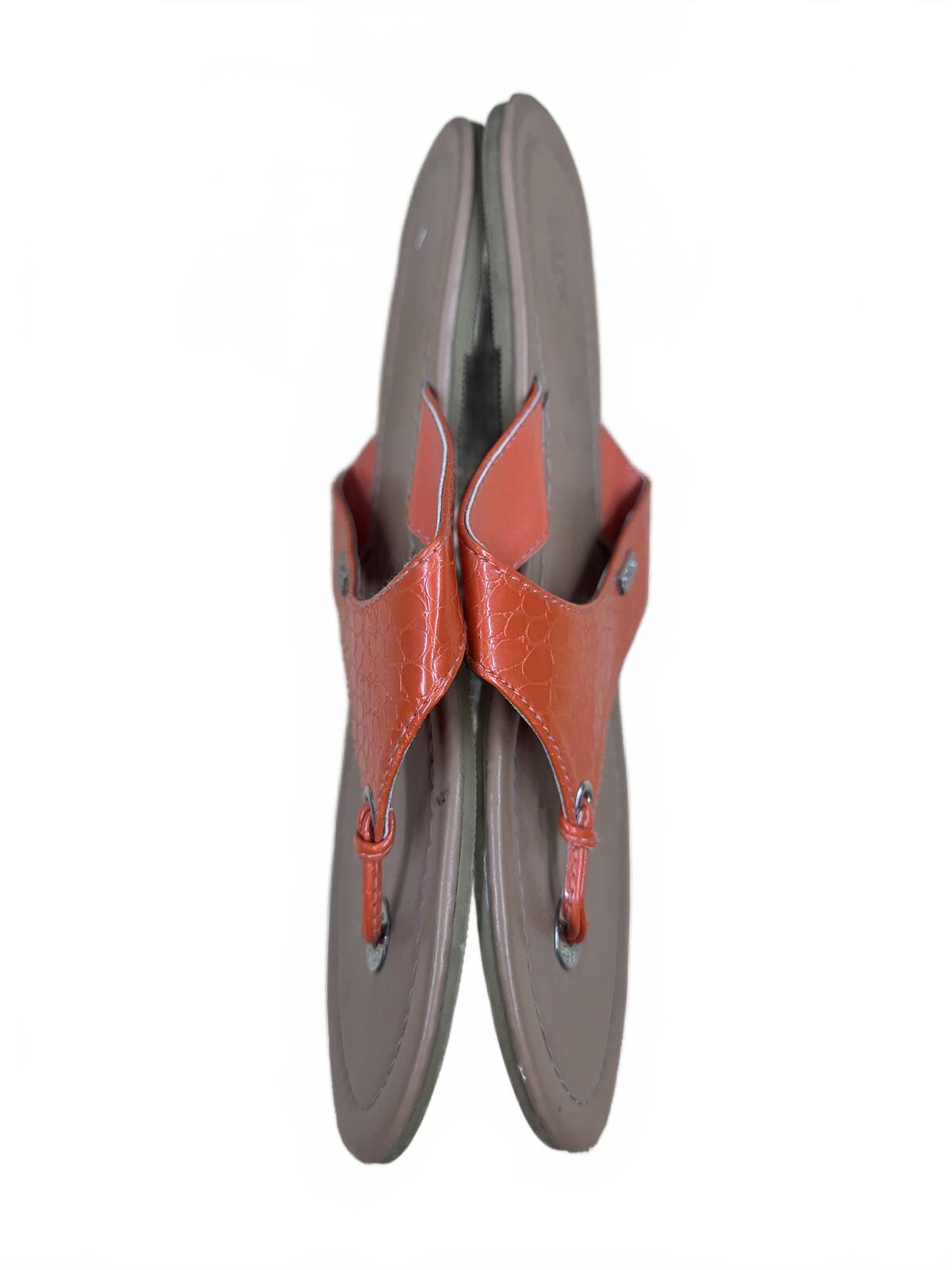 Chaps Orange Faux Croc Embossed Thong Sandals Casual Summer Footwear