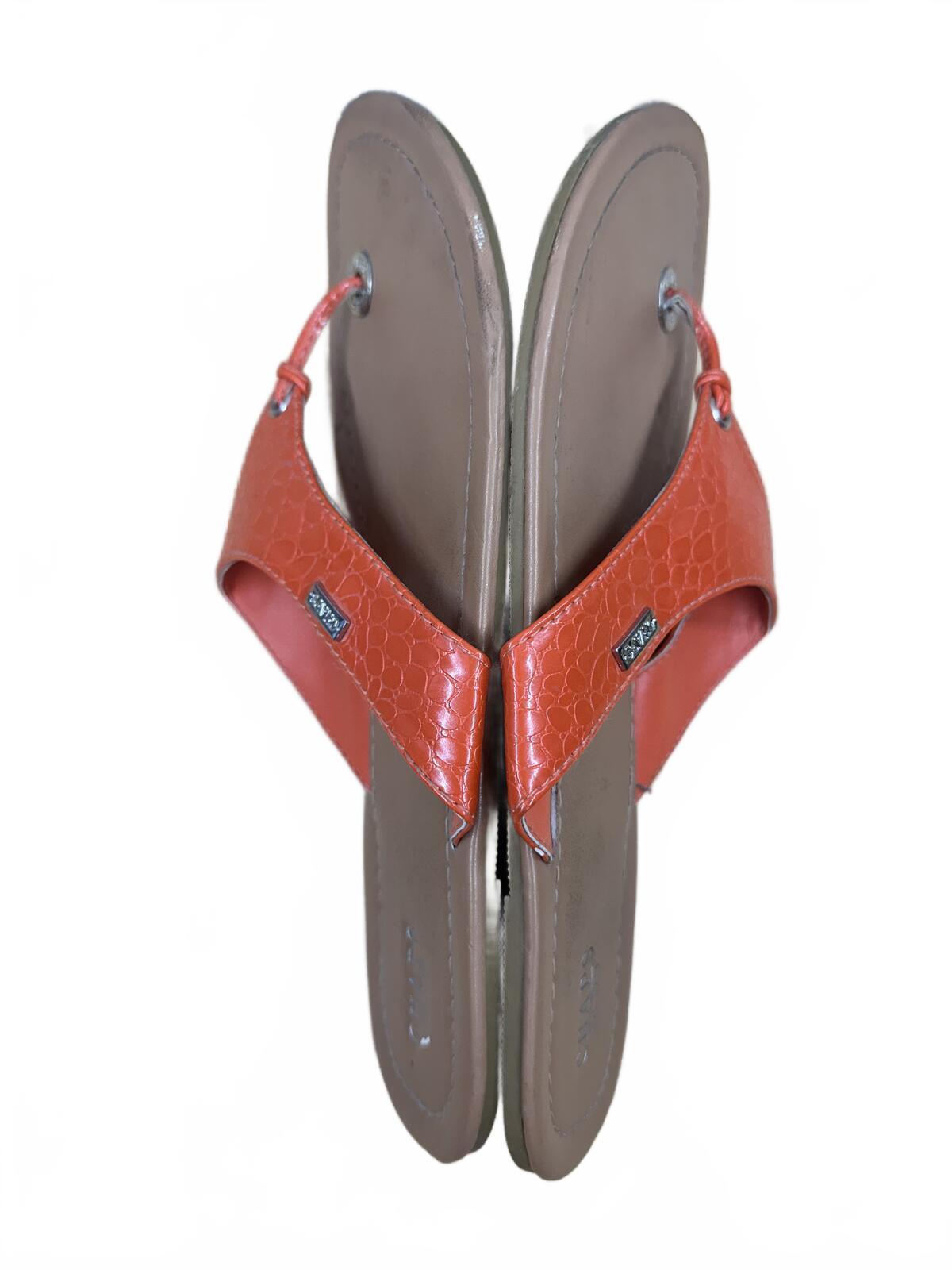 Chaps Orange Faux Croc Embossed Thong Sandals Casual Summer Footwear