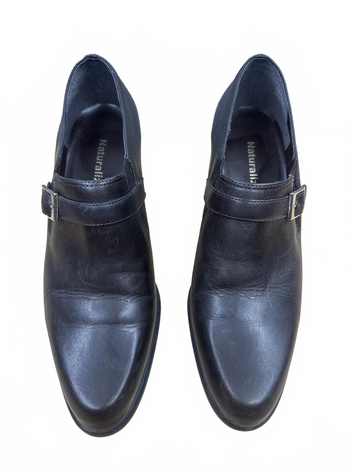 Naturalizer Black Leather Buckle Strap Heeled Shoes