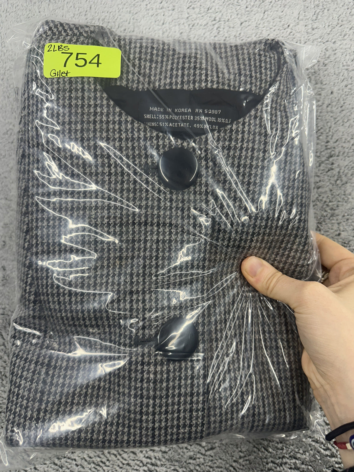 Gilet Vintage Houndstooth Tailored Blazer Jacket Gray Black Cropped Preppy Work