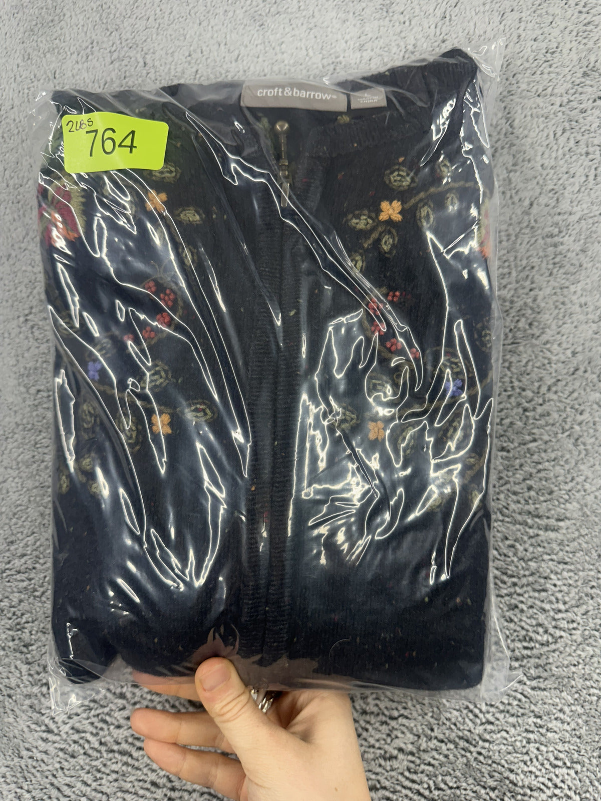 Croft & Barrow Fairycore Y2K Embroidered Zip Cardigan Black Floral Vine Sweater
