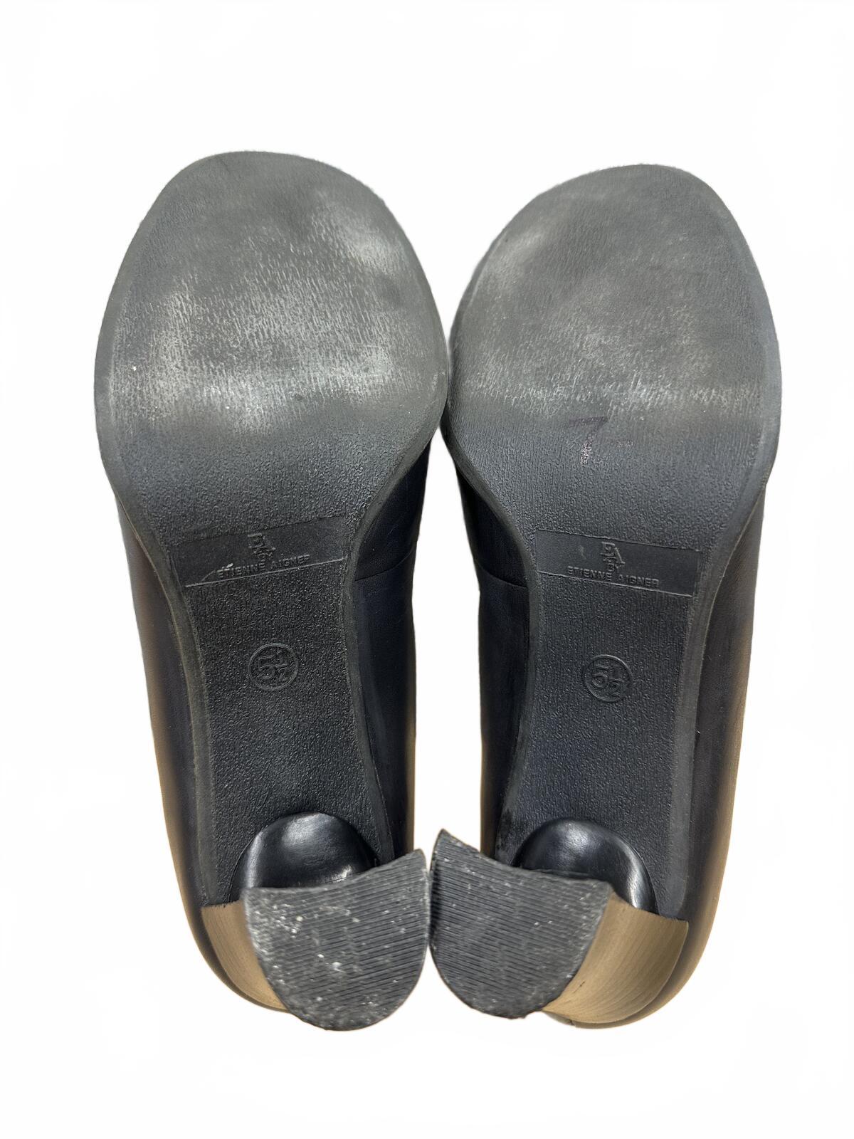 Etienne Aigner Black Leather Heeled Loafers Classic Vintage Inspired